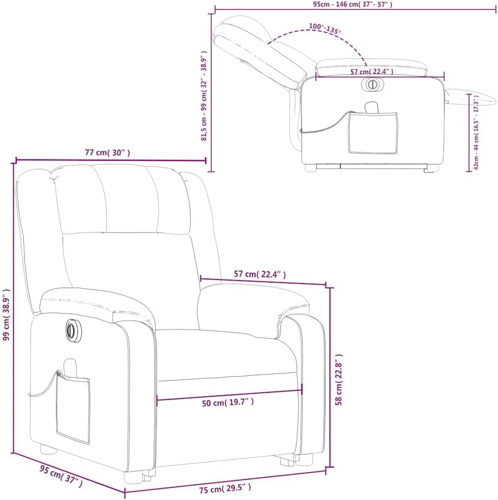 Massage Recliner Chair - Armchair Gray Faux Leather with Lift and Recline Functions - Comfortable Reclining Seating for Living Room