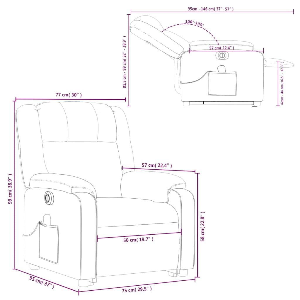 Massage Recliner Chair - Armchair Gray Faux Leather with Lift and Recline Functions - Comfortable Reclining Seating for Living Room