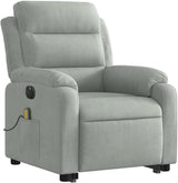 and Recline Massage Armchair in Light Gray Velvet - Motorized Standing Aid, Vibrating Massage, Comfort Design, 242.5 lb Capacity