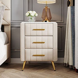 3 Drawers Nightstand with Metal Legs&Handles,Upholstered Nightstand with Faux Marble