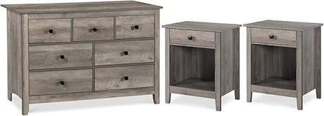 Dresser and Nightstand Set - 3 Pieces Bedroom Set with 7 Drawer Dresser and 1 Drawer