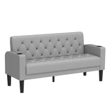 62" W Loveseat Sofa w/ 2 USB Charger Ports and 2 Cupholders, Mid-Century Modern Tufted