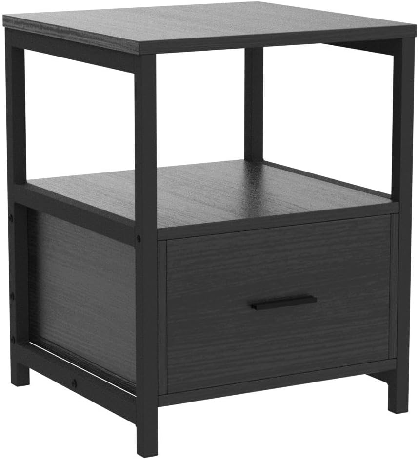 Nightstand Set of 2, Modern Square End Side Table, Night Stands with Drawer and Storage