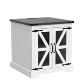 Farmhouse End Table, 24" Large Sofa Side Table with Charging Station