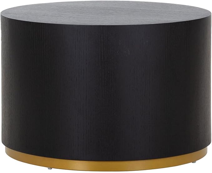 Classic Drum-Shape Living Room Table Contemporary Round Coffee Table End Table Black Wood Small Coffee Side