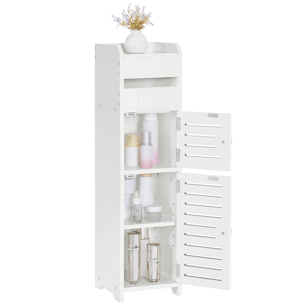 Small Bathroom Storage Cabinet with Door, Floor Cabinet Unit with Adjustable Shelves,