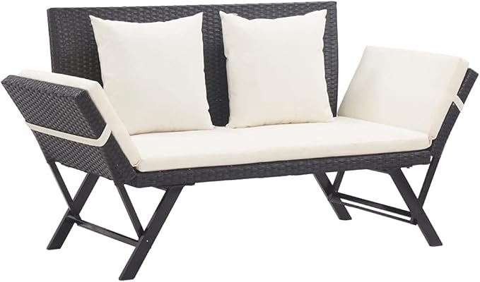 Garden Bench with Cushions 2-in-1,Garden Daybed, Both Sides Adjustable, Garden Sofa