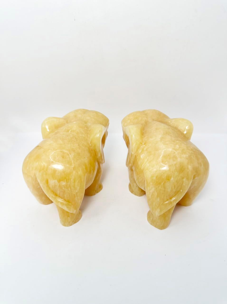 Yellow Onyx Marble Elephant Pair Statue Hand Carving Gifts Set of 2 Elephant Statue