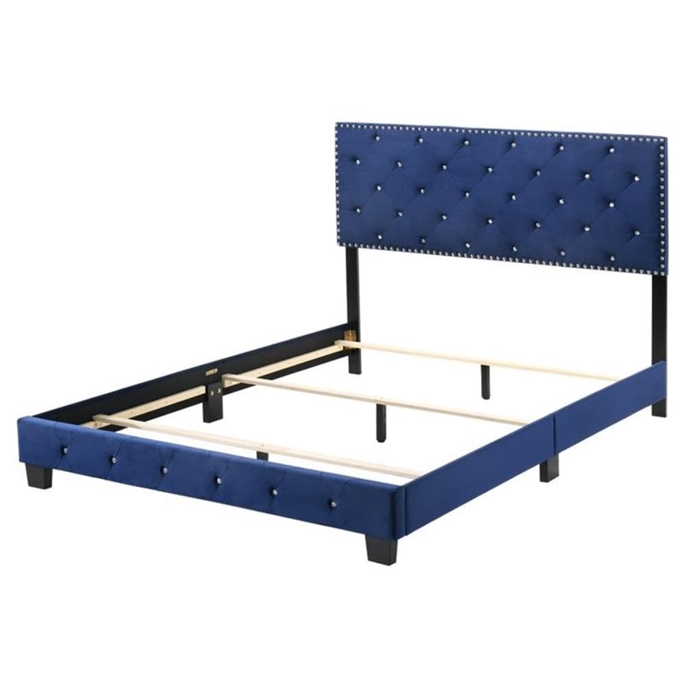 Suffolk Velvet Upholstered Queen Bed in Navy Blue