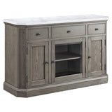 Zumala 3 Drawers Wooden Server with Marble Top in White and Weathered Oak