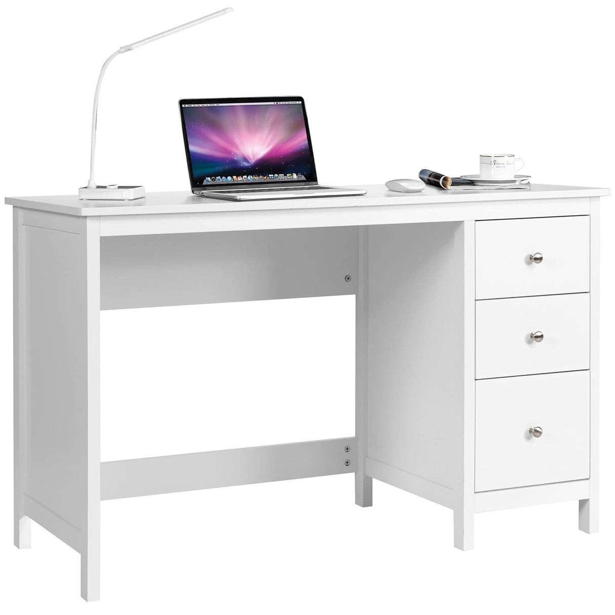 White Desk with Drawers, Modern Home Office Computer Desk