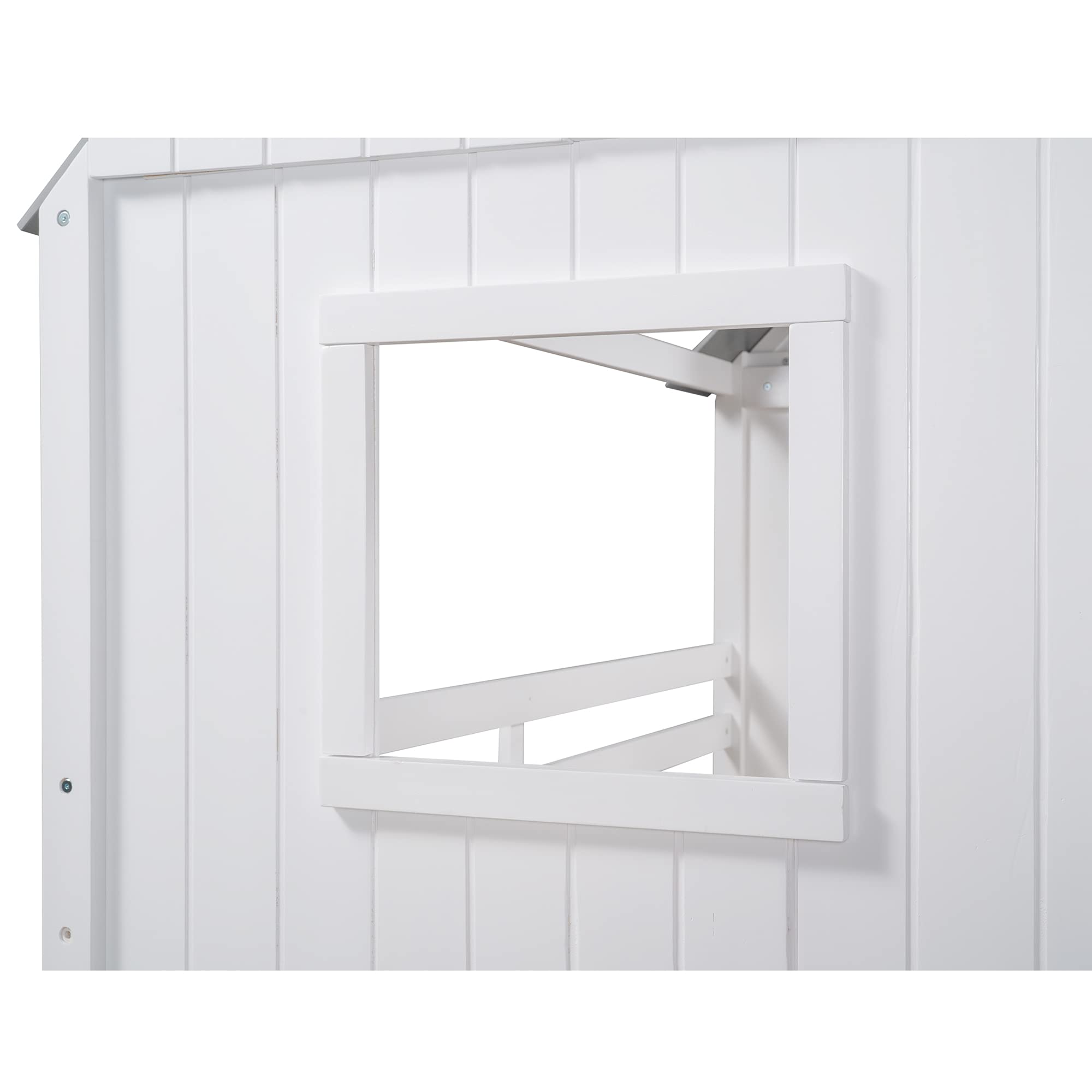 Size Low Loft Bed with Roof and Windows, Wood House Bed with Safety Fence and Two