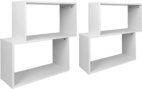 3-Tier Geometric Bookshelf White, 28’’ Tall Wood S-Shaped Display Shelves