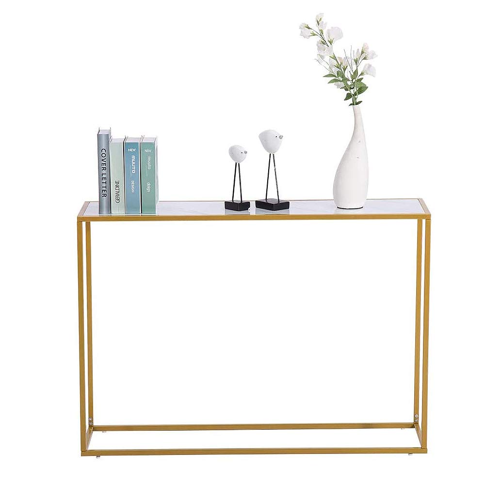 Gold Console Table,Narrow Entryway Table with Marble Top and Accent Metal Frame,