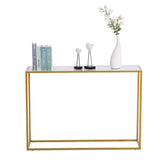 Gold Console Table,Narrow Entryway Table with Marble Top and Accent Metal Frame,