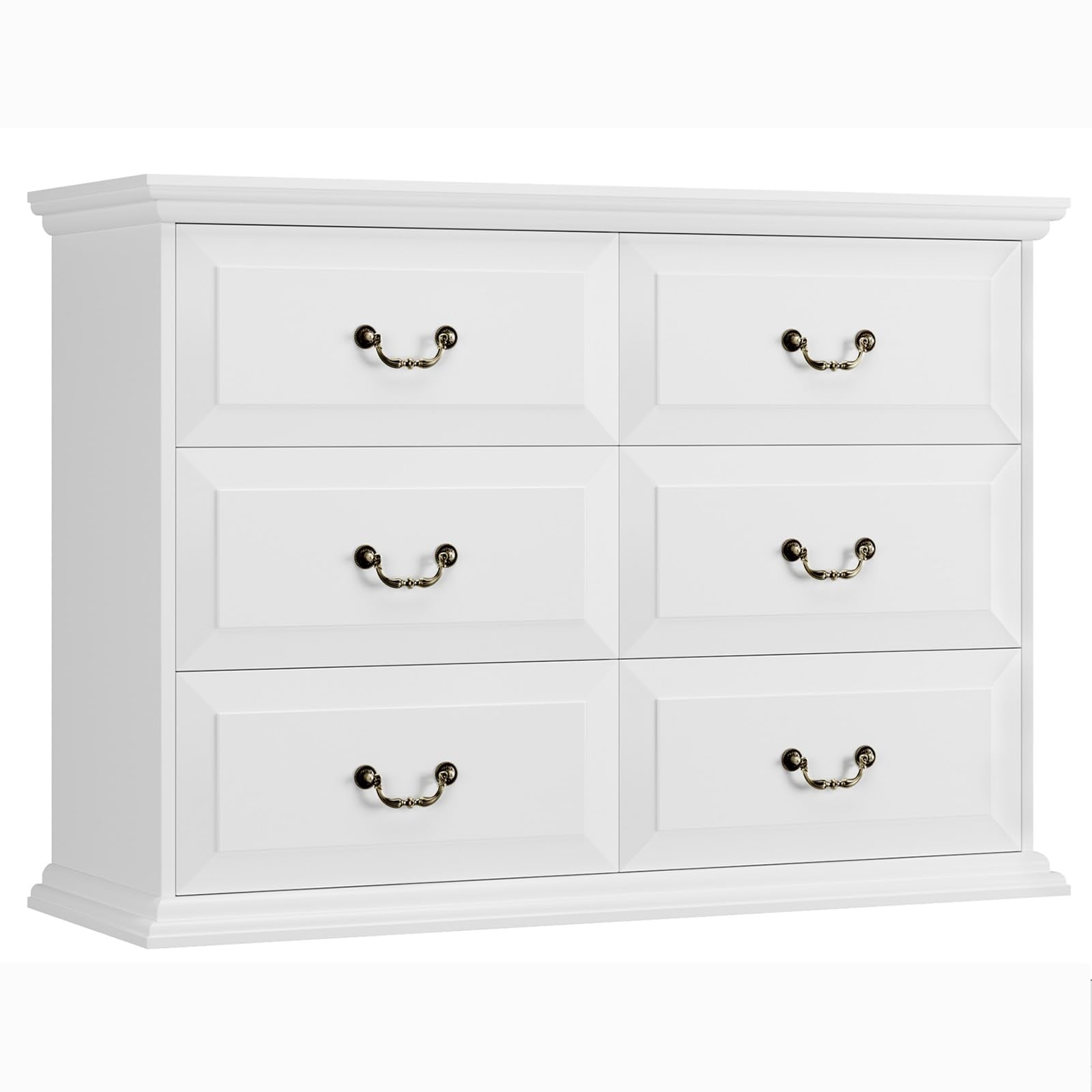 Dresser for Bedroom, White Dresser with 6 Drawers, Rustic 6 Drawer Dresser