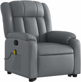 Leather Massage Recliner Chair - Power Lift Armchair, Manual Tilt, 6-Point Vibration, Side Pocket - Gray