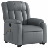 Leather Massage Recliner Chair - Power Lift Armchair, Manual Tilt, 6-Point Vibration, Side Pocket - Gray