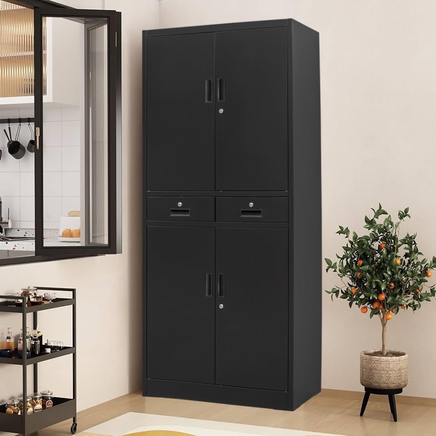 Metal Storage Cabinet with Adjustable Shelves and Drawers