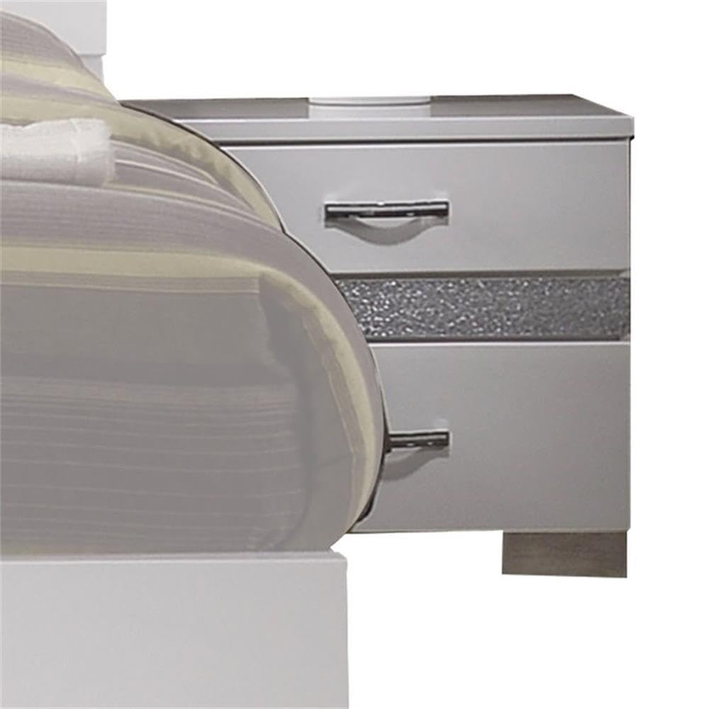 Wood and Metal 2-Drawers Bedroom Nightstand in White