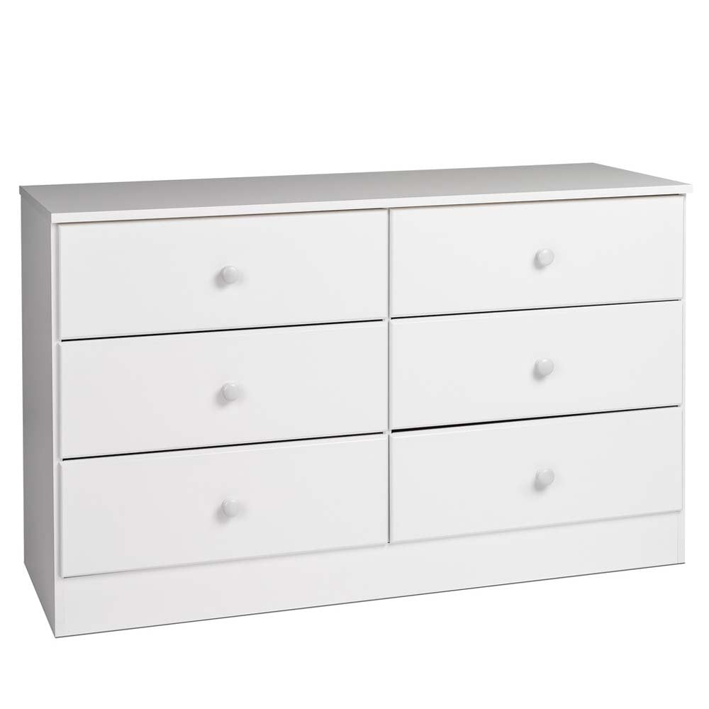 Astrid 6 Drawer Double Dresser For Bedroom,  White