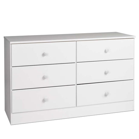 Astrid 6 Drawer Double Dresser For Bedroom, 16" D x 47.25" W x 28.25" H, White