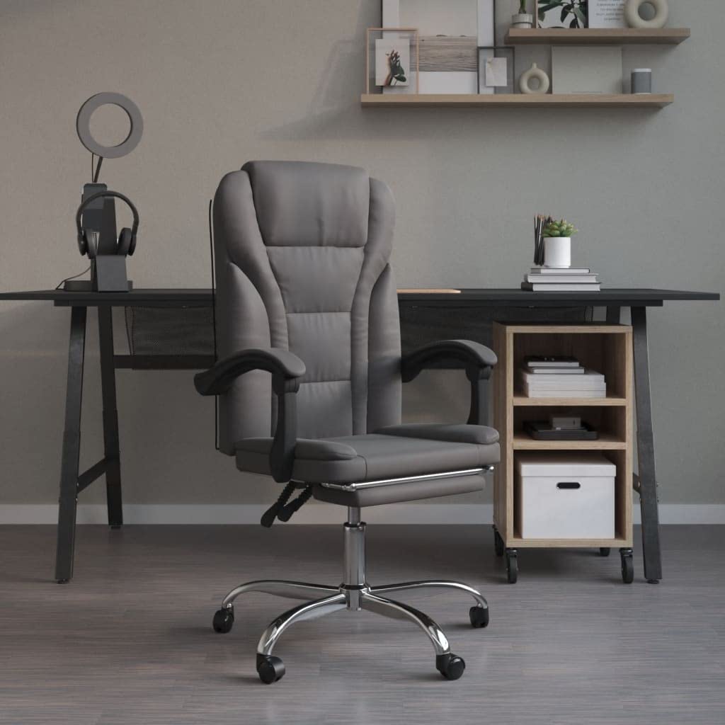 Reclining Office Chair Gray Faux Leather (15.15 KG/33.33 LBS)