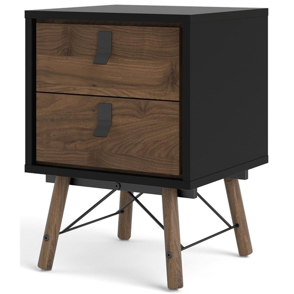 Black Matte and Walnut Ry 2 Drawer Nightstand