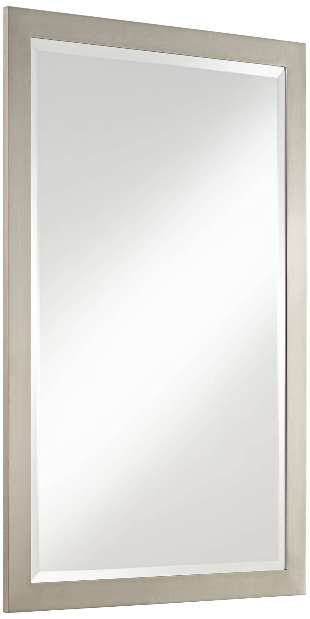 Metzeo Rectangular Vanity Decorative Wall Mirror Modern Brushed Nickel Silver Metal Frame