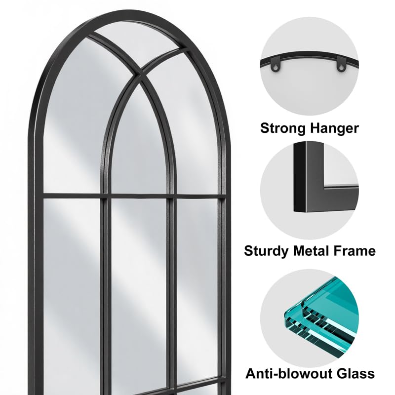 Arched Full Length Mirror 65x22 - Window Pane Floor Mirror
