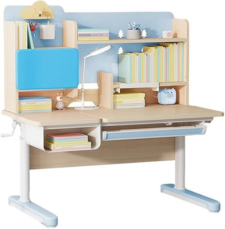 Height Ergonomic Kids Study Desk Drafting Table Computer Station Built-in Bookshelf