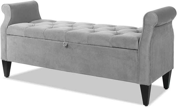 Jacqueline Tufted Roll Arm Storage Bench,