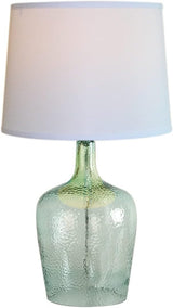 19" h Artisanal Hand-Blown Aqua Green Sea Glass Coastal Style Table Lamp, White Linen