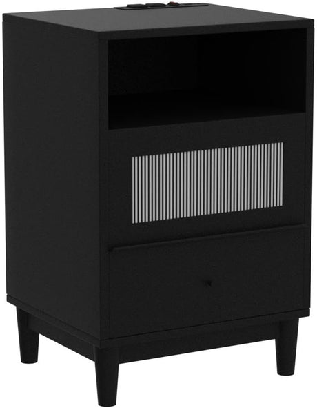 Black Nightstand with Charging Station, End Table with Glass Drawers, Night Stand with LED Lights,