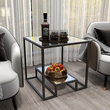 Metal Glass Coffee Table, Black Accent Modern Tempered Glass Side Table