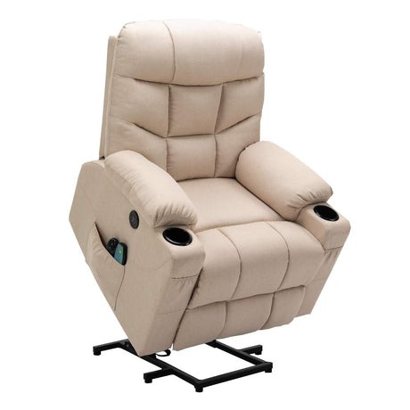 Fabric Power Lift Electric Recliner Chair with Massage and Vibration, Taupe