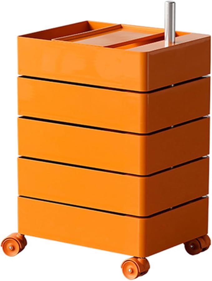 Versatile 5 Drawer Chest with Wheels, Modern Night Stand with Rotating Drawers