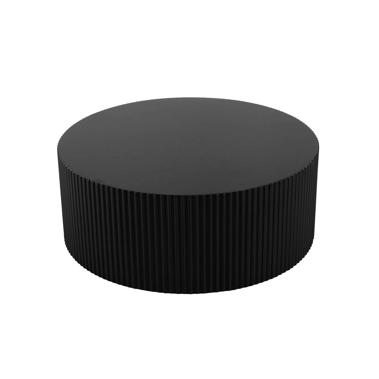 Black Round Coffee Table Modern Side Table End Table for Living Room, Wood Circle Drum Coffee Table Contemporary Living Room End Table Side Table, Matte Black (ø35.4'' x 13.7'')