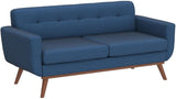 W Loveseat Sofa, Mid Century Modern Decor Love Seat Couches for Living Room, Button Tufted Upholstered Furniture, Solid & Easy to Install Small Couch for Bedroom Office Apartment, Blue