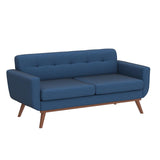 W Loveseat Sofa, Mid Century Modern Decor Love Seat Couches for Living Room, Button Tufted Upholstered Furniture, Solid & Easy to Install Small Couch for Bedroom Office Apartment, Blue