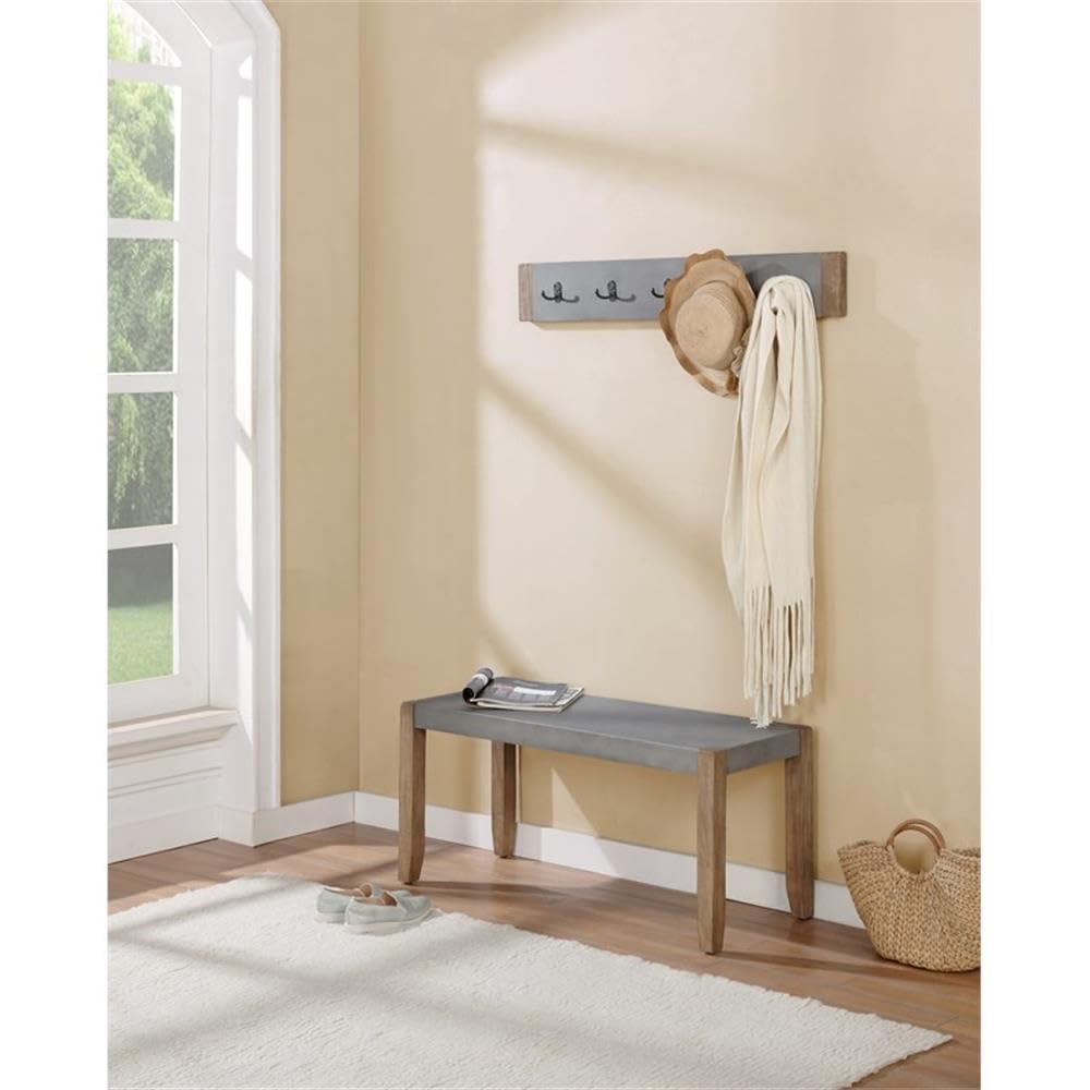 Newport 40" L Faux Concrete and Wood Bench