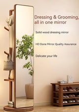 Full Length Mirror 67"×15.7"“Swivel with Cloak Rack, Solid Wood Frame, Simple Modern