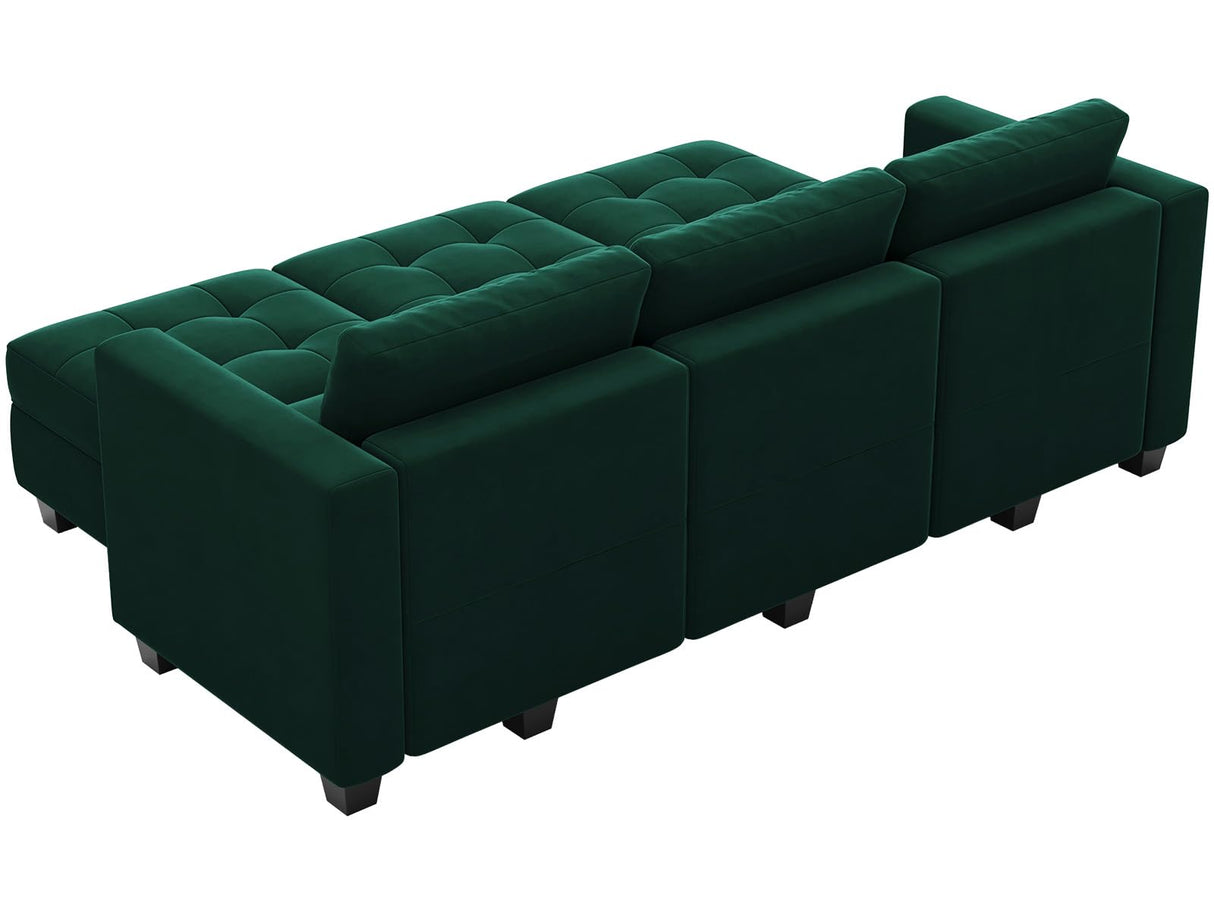 Modular Sectional Sleeper Sofa with Storage Velvet Fabric Sectional Couch with Chaise