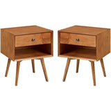 Ella Mid-Century Modern 2-Piece 1-Drawer Solid Wood Nightstand Set, 2 Pack, Caramel