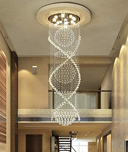 Crystal Chandelier Modern Spectacular Spiral Raindrop Luxury Flush Mount Long Chandelier