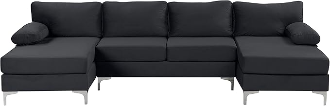 Modern Large Velvet Fabric U-Shape Sectional Sofa, Double Extra Wide