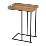 Side Table with Wood Tray, C-Shaped Small End Table for Couch, Sofa Table