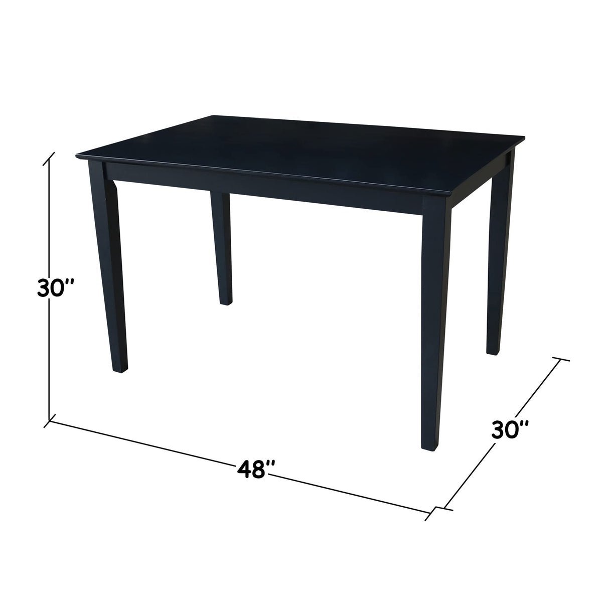 Solid Wood Dining Table with Shaker Legs, 48 by 30 by 30-Inch, Black