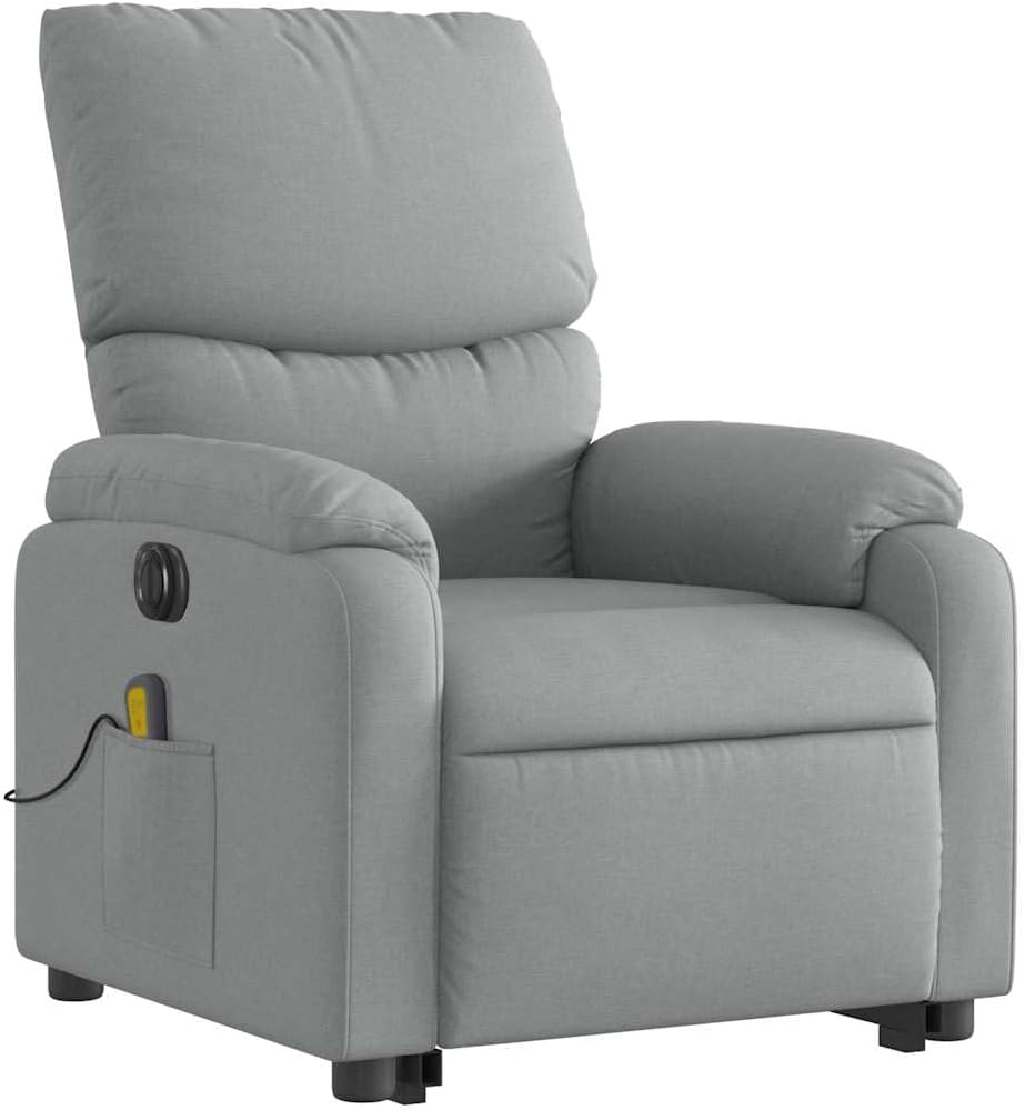 Stand Up Massage Recliner-Light Gray Fabric Chair with Power Lift & Vibration Massage, Adjustable Backrest for Living Room