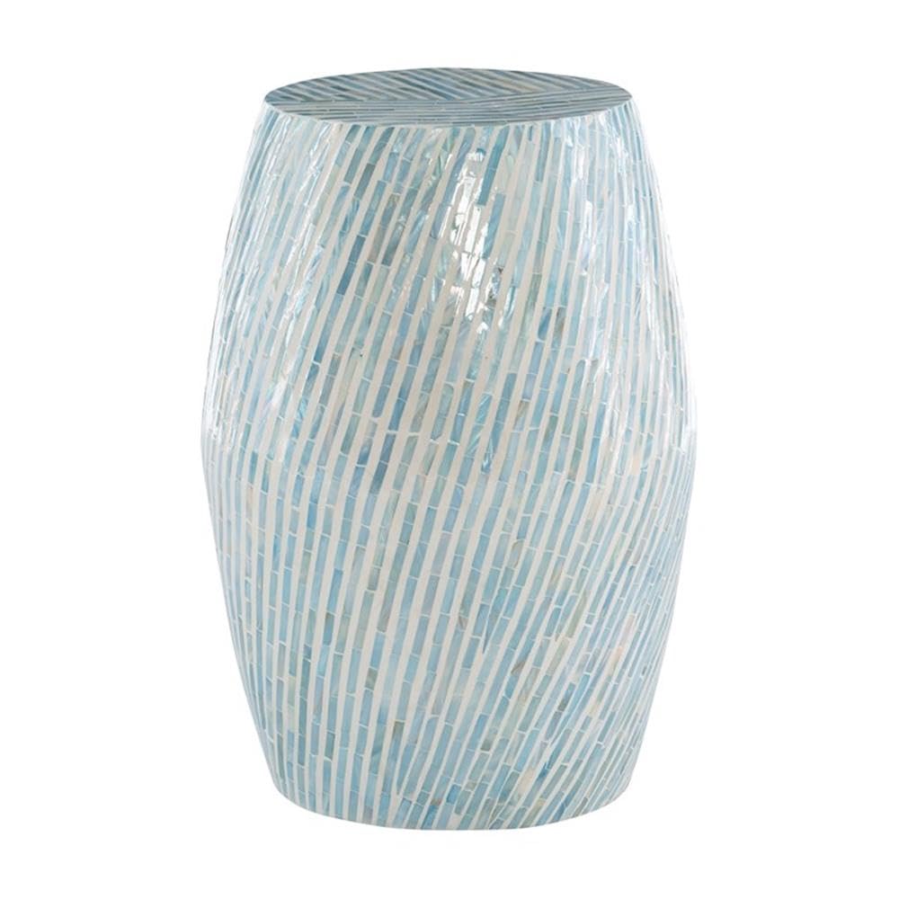 Westly Round Drum Table with Capiz Shell Finish in Light Blue/White